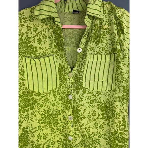 Zury Dress Women's One Size Flowy 100% Cotton Floral Green Art to Wear Oversized - Picture 3 of 8